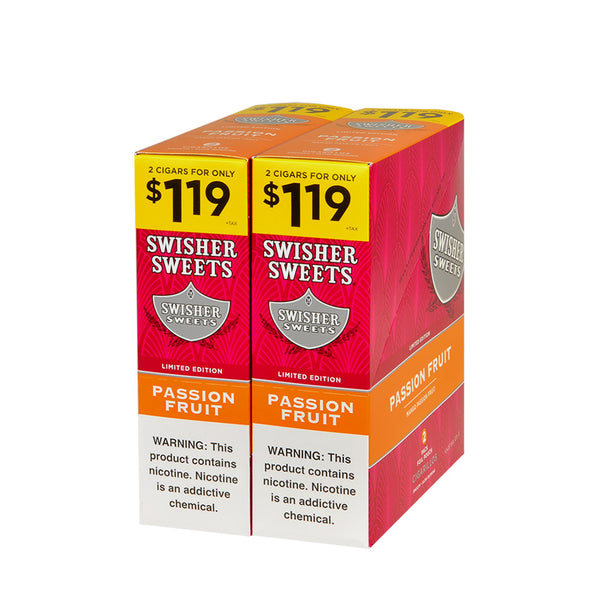 Swisher Sweets Passion Fruit Cigarillos 30 Packs of 2 Display Box and Resealable Foil Pouches