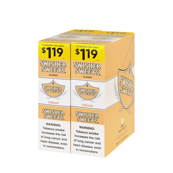 Swisher Sweets Cream Cigarillos 30 Packs of 2 Display Box showing bulk quantity