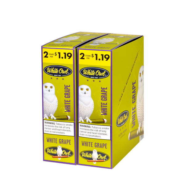 White Owl White Grape Cigarillos 30 Packs of 2 Bulk Box Packaging Front View