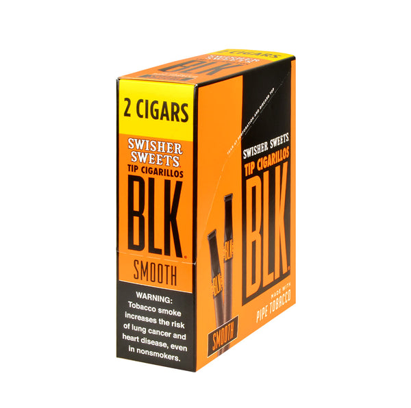 Front View of Swisher Sweets BLK Smooth Cigarillos Packaging and Branding
