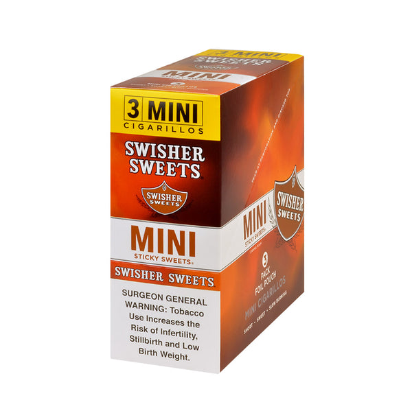 Swisher Sweets Mini Cigarillos Sticky Sweet 15 Pouches of 3 Display Box and Foil Packaging