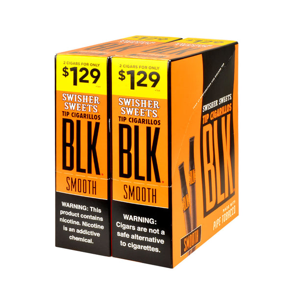 Bulk Box of 15 Pouches Swisher Sweets BLK Tip Smooth Cigarillos