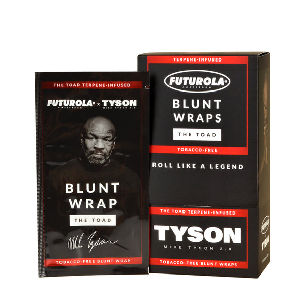 Tyson Ranch x Futurola Terpene-Infused Blunt Wraps 25 Count Box featuring The Toad signature terpene profile and Mike Tyson branding