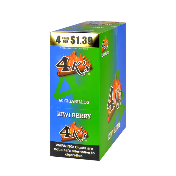 Close-up of 4 Kings Kiwi Berry Resealable Foil Pouch showing 4 Cigars per Pack