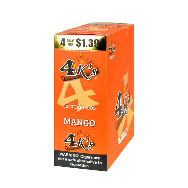 4 Kings Mango Flavor Cigarillo Resealable Pouch - 4 Pack Close-up with Tropical Branding