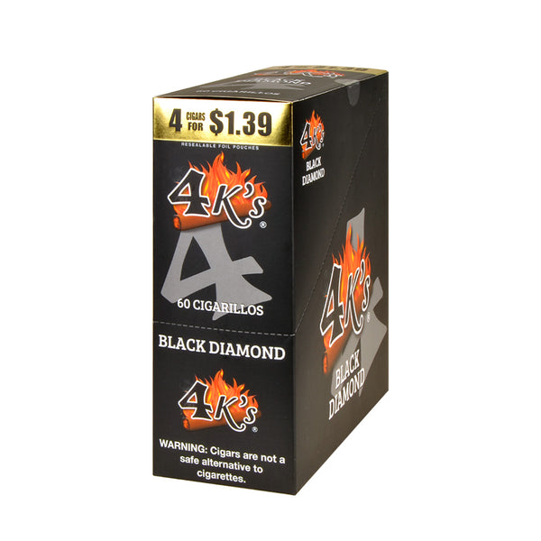 4 Kings Black Diamond Cigarillos 15 Packs of 4 Box and Individual Foil Pouches Pre-Priced $1.39