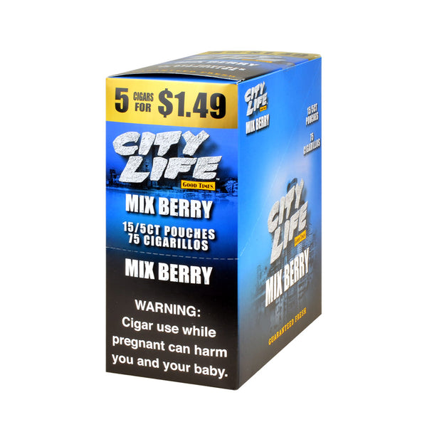 City Life Mix Berry Cigarillos 15 Packs of 5 Box - $1.49 Pre-Priced Packaging by Good Times USA