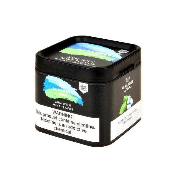 Close-up of Al Fakher Gum with Mint Shisha Tobacco 50g Box highlighting the Spearmint Gum flavor profile