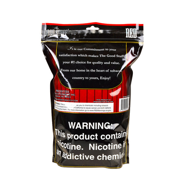 Good Stuff Red 1lb Tobacco Bag Back Label and Ingredients