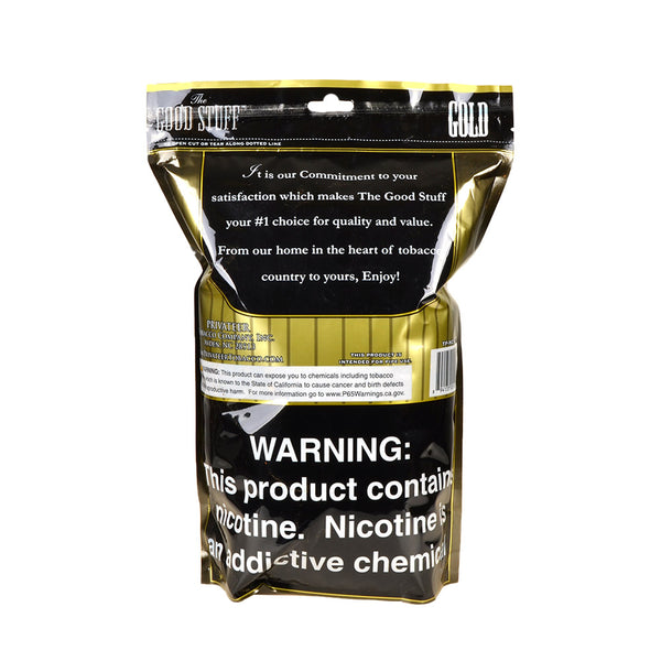 Good Stuff Gold Pipe Tobacco 1lb Bag - Back Label with Ingredients and Origin