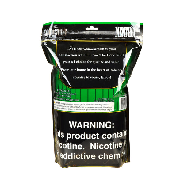 Good Stuff Menthol 16 oz. Bag Back Label with Ingredients and RSB Tobacco Info