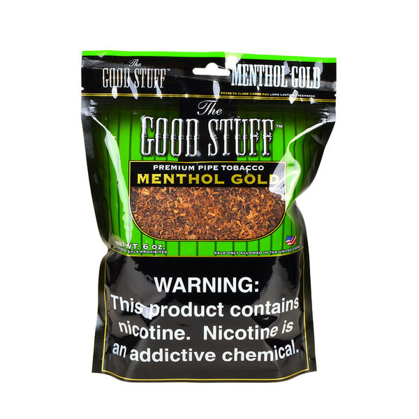 Close-up of Good Stuff Menthol Gold Loose Tobacco Ribbon Cut Texture for RYO