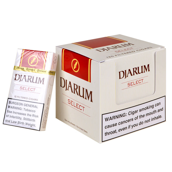 Djarum Select Mild Filtered Cigars 10 Packs of 12 Carton Display and Packaging