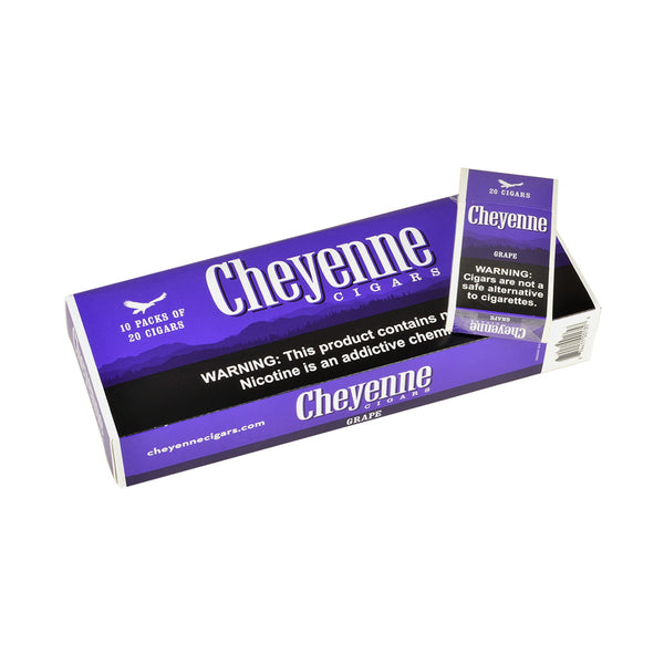 Top view of Cheyenne Grape Filtered Cigars 200 count tobacco carton packaging