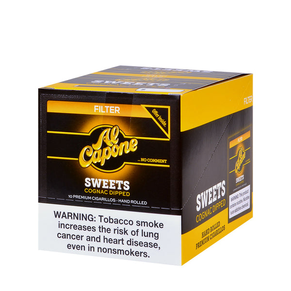 Al Capone Filtered Sweets Cognac Dipped Premium Cigarillos 10 Pack Box Close-up