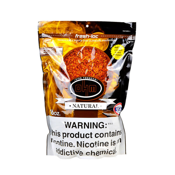 OHM Natural Pipe Tobacco Bag Back with Fresh-Loc Resealable Zipper