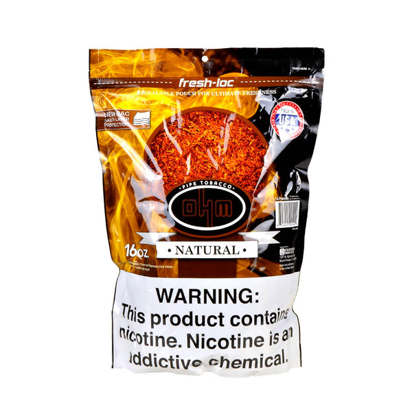 OHM Natural Pipe Tobacco 16oz Yellow Label Bag Front View