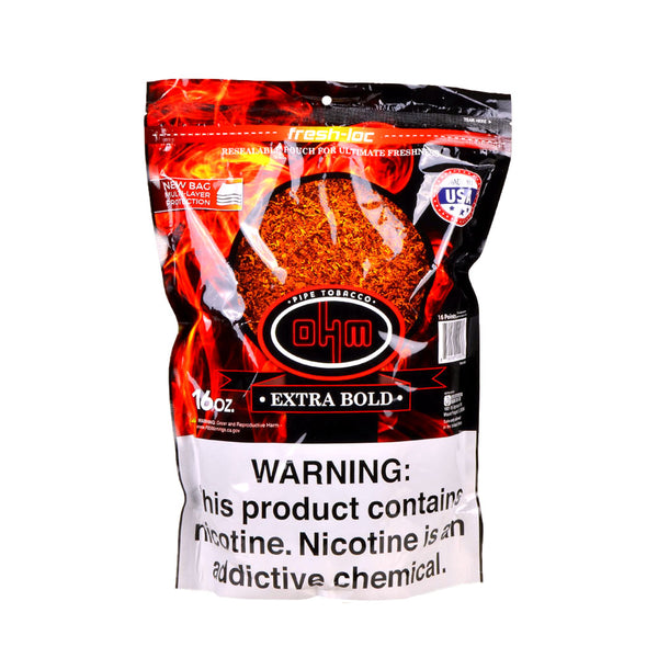 OHM Extra Bold Pipe Tobacco Made in the USA Packaging Detail