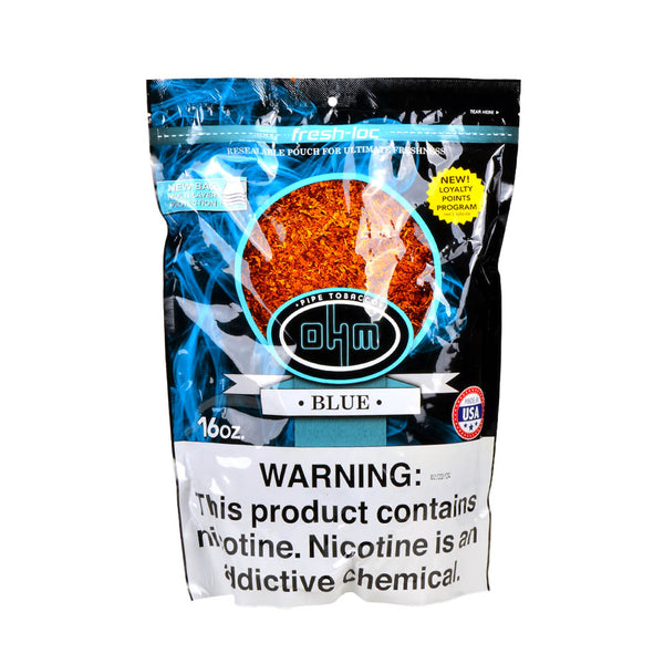 OHM Blue Pipe Tobacco 1lb (16oz) Resealable Bag Front View