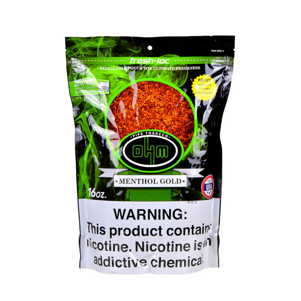 OHM Menthol Gold Mild Mint Pipe Tobacco 16oz Resealable Bag Front View