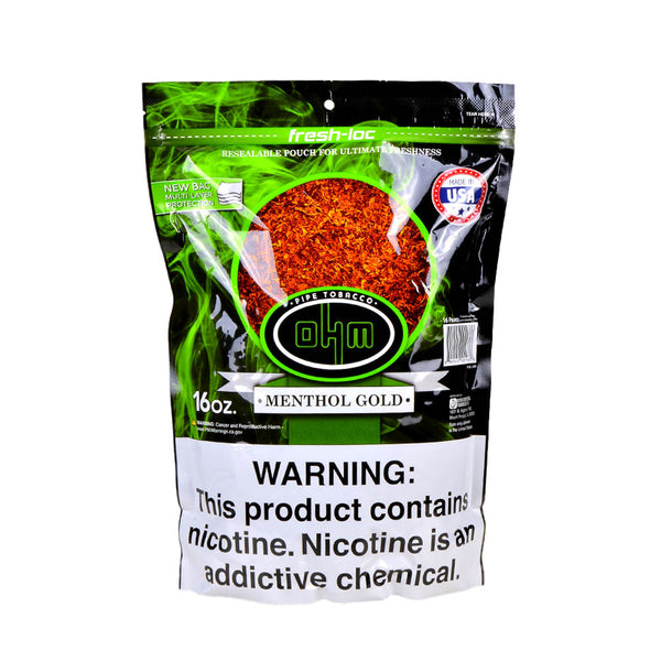 OHM Menthol Gold Pipe Tobacco 16oz Bag Made in the USA Label