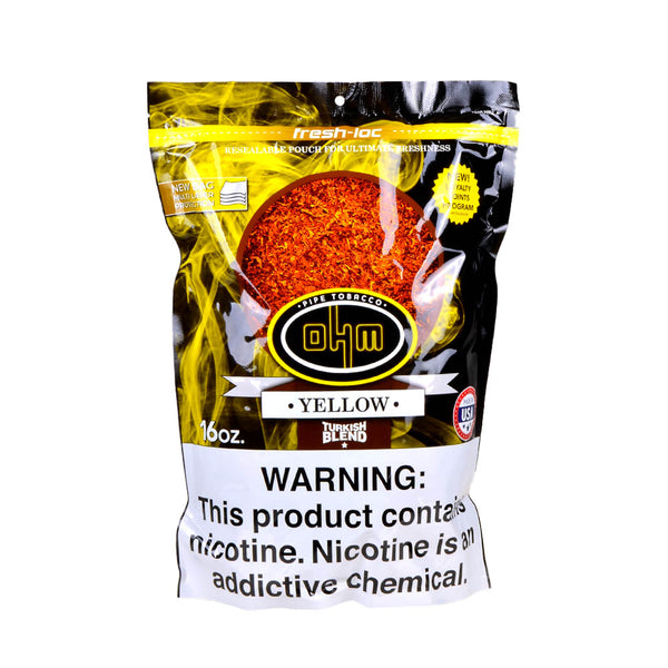 OHM Turkish Yellow Pipe Tobacco 16oz Resealable Bag Front View