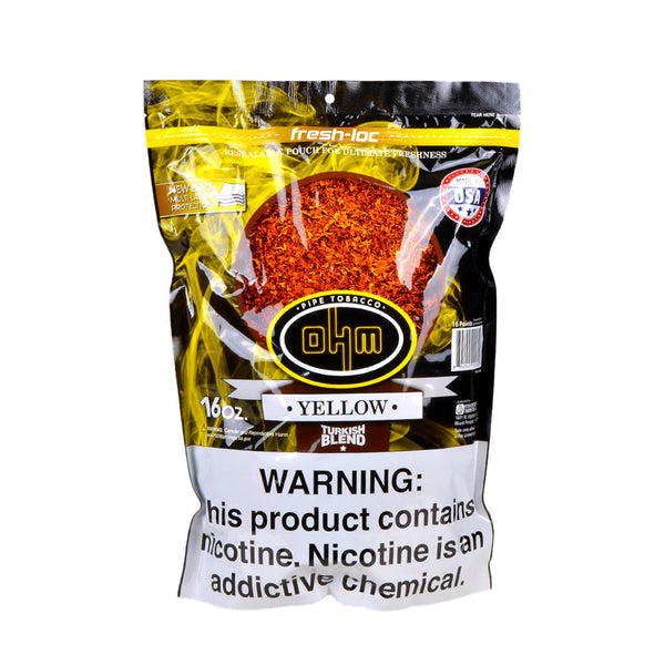 OHM Turkish Yellow Pipe Tobacco Made in the USA Label Detail