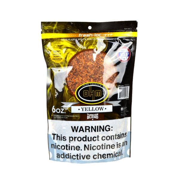 OHM Turkish Yellow Pipe Tobacco 1lb Bag Side View showing Ziplock
