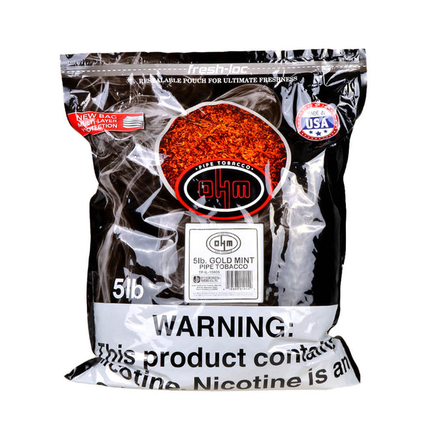 OHM Menthol Gold 1lb Tobacco Bag Side Profile and Texture