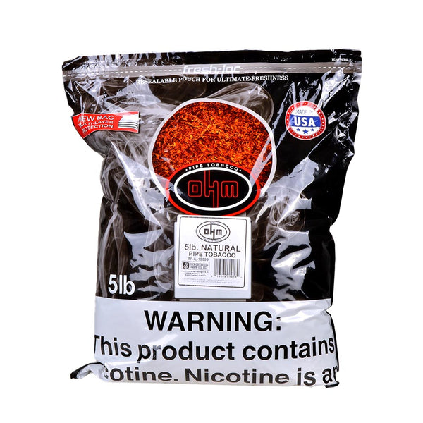 Comparison of OHM Natural Pipe Tobacco 16oz and 5lb Bag Sizes