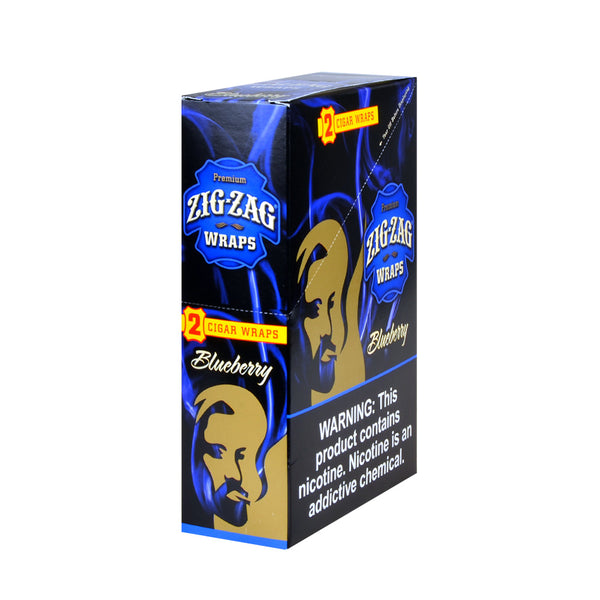 Zig Zag Wraps Premium Blueberry 25 Packs of 2 Display Box - Authentic Slow Burning Tobacco Wraps