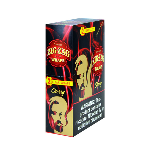 Zig Zag Wraps Premium Cherry 25 Packs of 2 Box and Individual Foil Pouches showing 50 total wraps