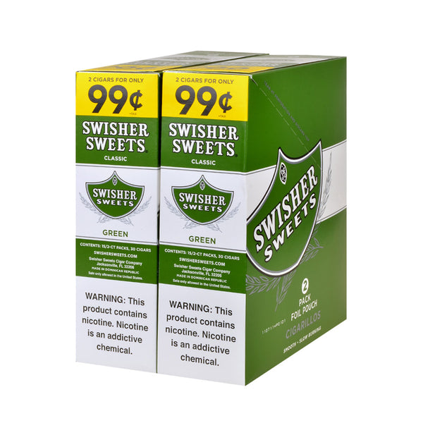 Side View of Swisher Sweets Green Cigarillos Packaging and Branding
