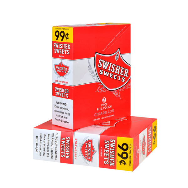 Side View of Swisher Sweets Strawberry Cigarillos 30 Count Box showing packaging details