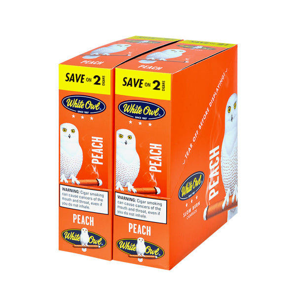 Close-up of White Owl Peach Cigarillo highlighting the smooth natural tobacco leaf wrapper