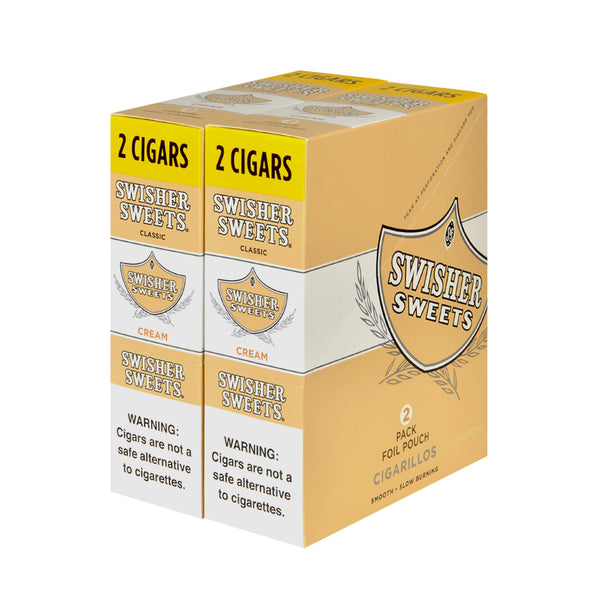 Full case of 30 Swisher Sweets Cream Cigarillo pouches for bulk purchase