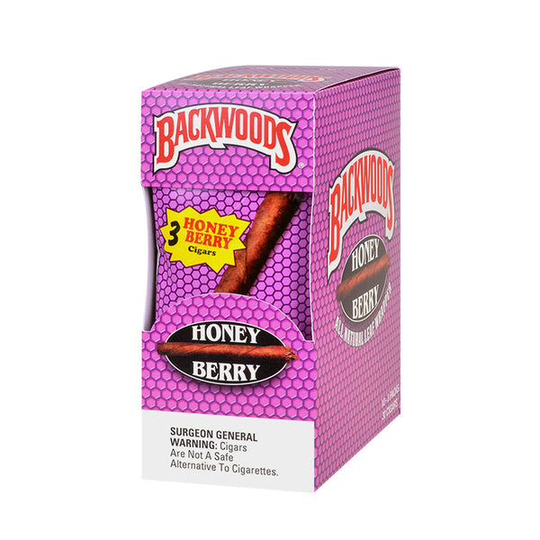 Backwoods Honey Berry 3-pack cigarillos showing rustic frayed end