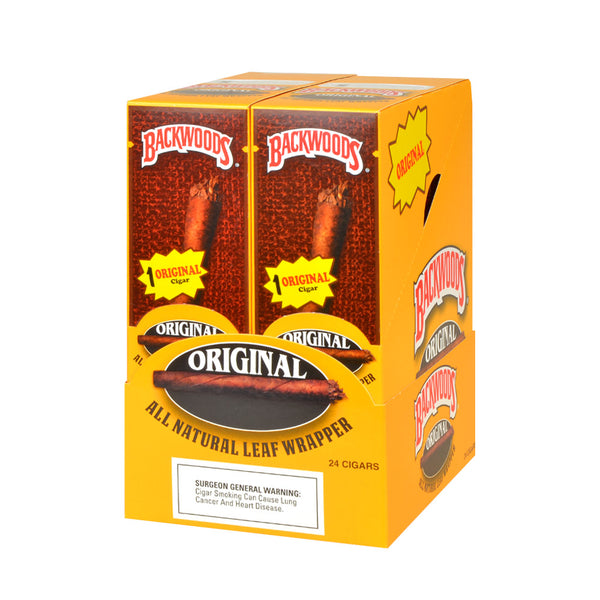 Close-up of Backwoods Original cigarillo highlighting the rustic natural broadleaf wrapper and frayed end construction