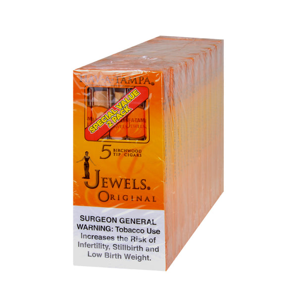 Close-up of Hav-A-Tampa Jewels Regular Cigars highlighting the signature natural birchwood tips and tobacco leaf wrapper