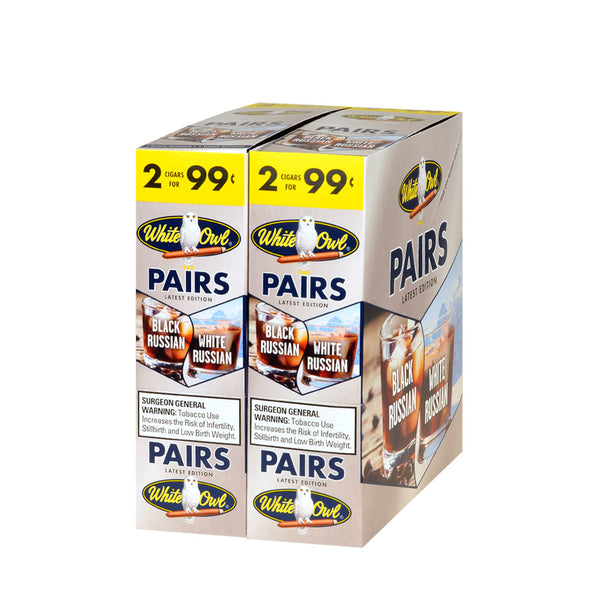White Owl Pairs Black Russian and White Russian Cigarillos 30 Packs of 2 Box Display