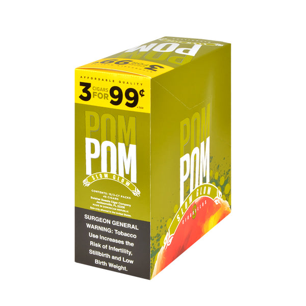Pom Pom Slow Glow Cigarillos 15 Packs of 3 Box - 99 Cent Pre-Priced Swisher International Packaging