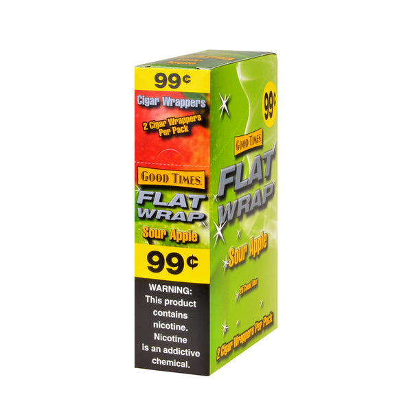Good Times Sour Apple Flat Wraps 25 Pouches Display Box - Pre-Priced 50 Total Wraps