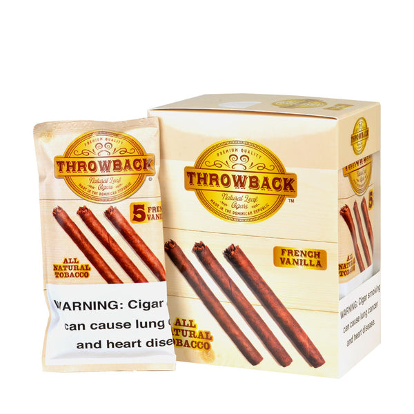Throwback French Vanilla Natural Leaf Cigar 5-Pack Pouch with Authentic Tobacco Leaf Wrapper