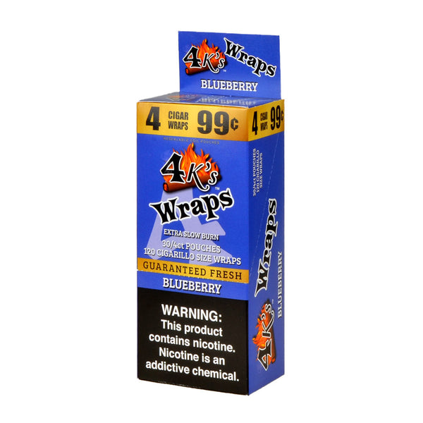 4 Kings Blueberry Wraps 30 Pack 4 for 99c Display Box Bulk Tobacco