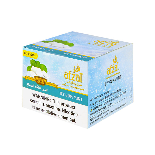 Afzal Ice Gum Mint Hookah Shisha Tobacco 250g tub showing mint leaves and bubblegum flavor graphics