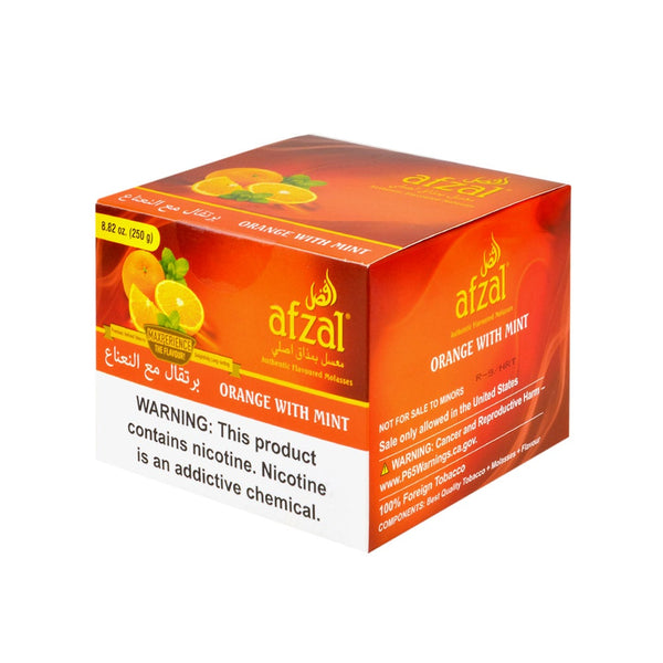 Afzal Orange With Mint Hookah Shisha Tobacco 250g Tub and Packaging