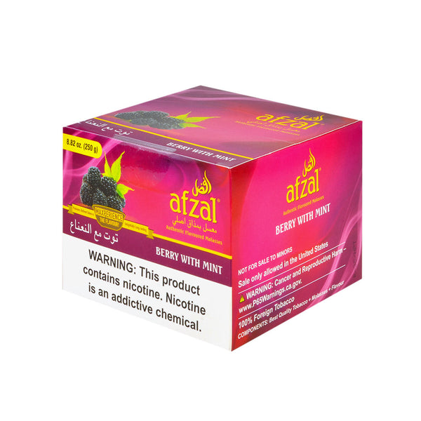 Afzal Berry with Mint Hookah Shisha Tobacco 250g jar packaging showing berry and mint graphics