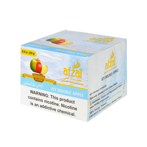 Afzal Icy Double Apple Hookah Shisha Tobacco 250g Jar with Apple and Ice Graphics
