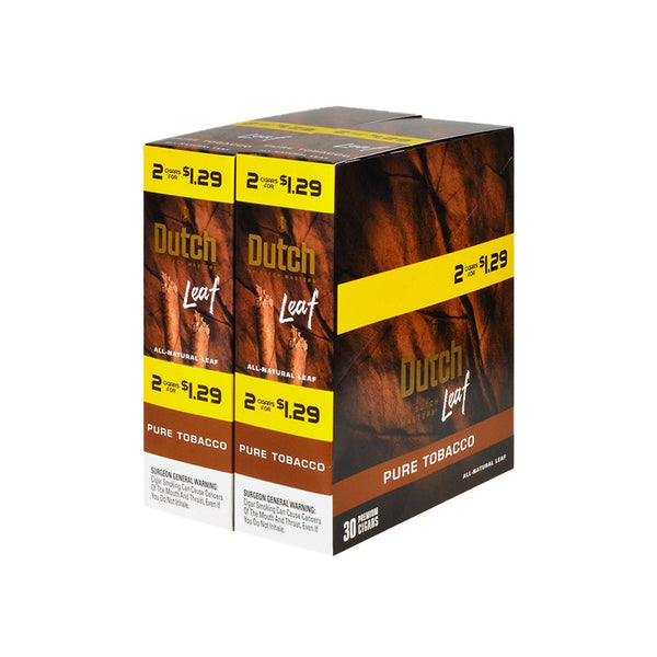 Dutch Leaf Pure Tobacco Cigarillos 30 Packs of 2 Display Box and Individual Foil Pouches