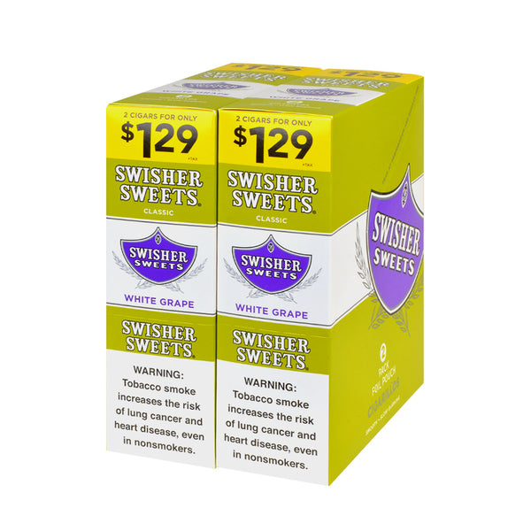 Full Display Box of 30 Swisher Sweets White Grape Cigarillo Pouches